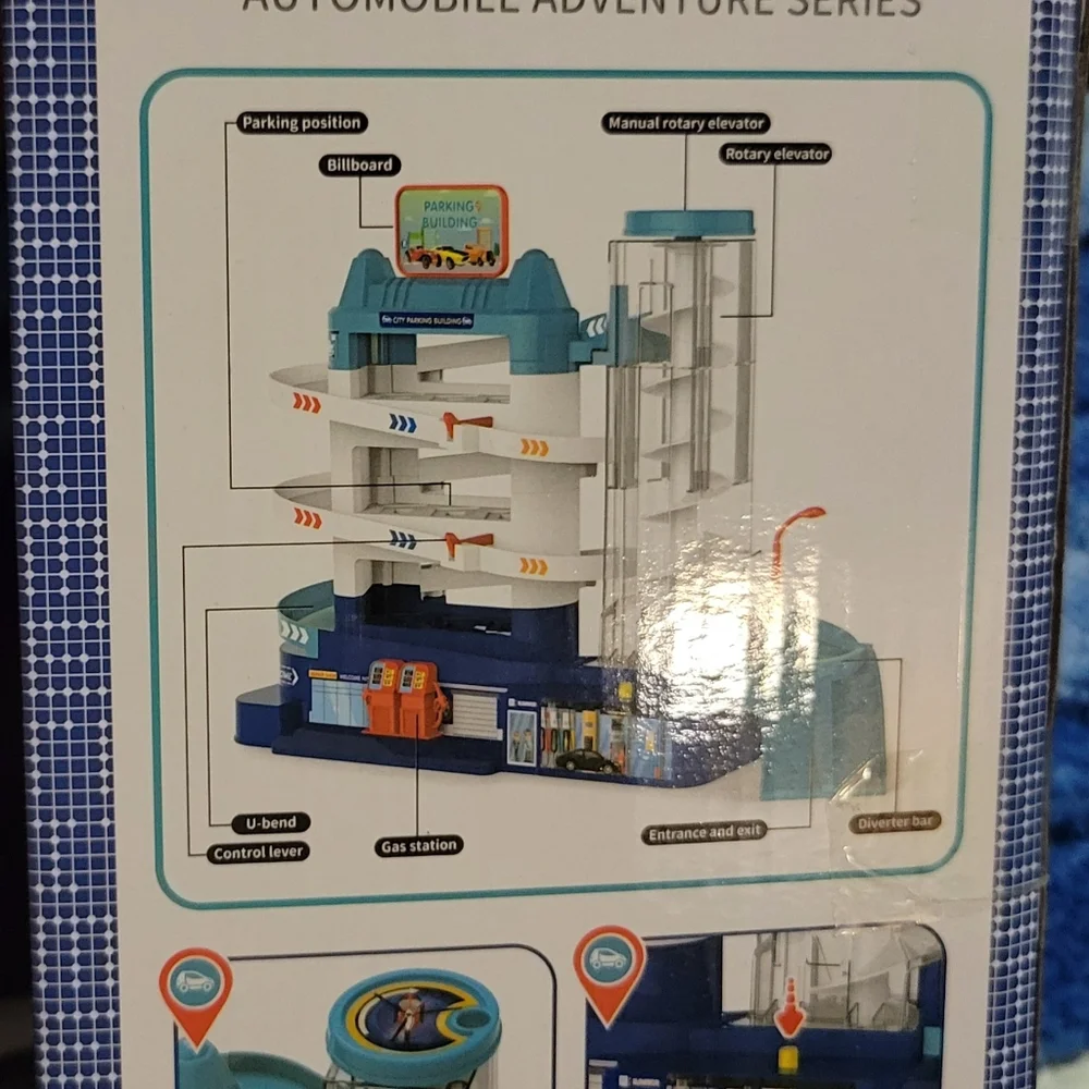 Garage Building Parking Lot Toy Set Perfect Gift Includes 4 Vehicles and Playmat